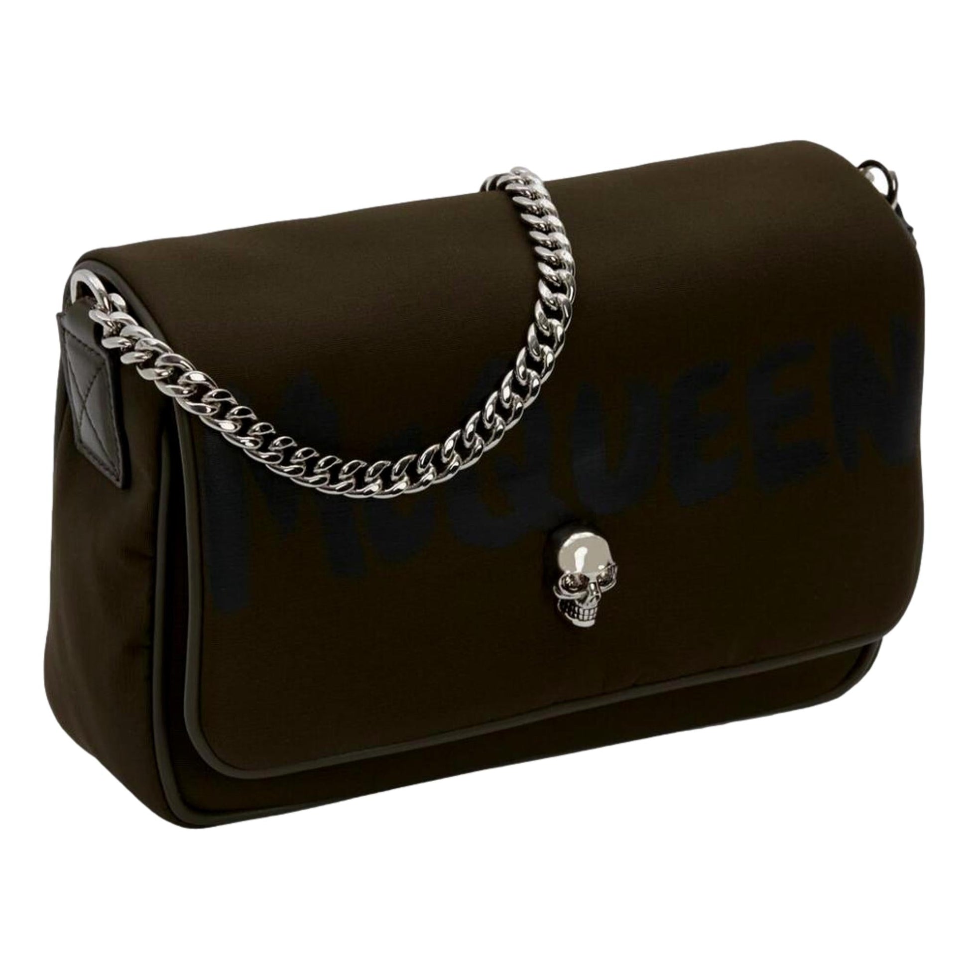 Edgy Alexander McQueen Shoulder Bag - Army Green Graffiti Skull Design -  