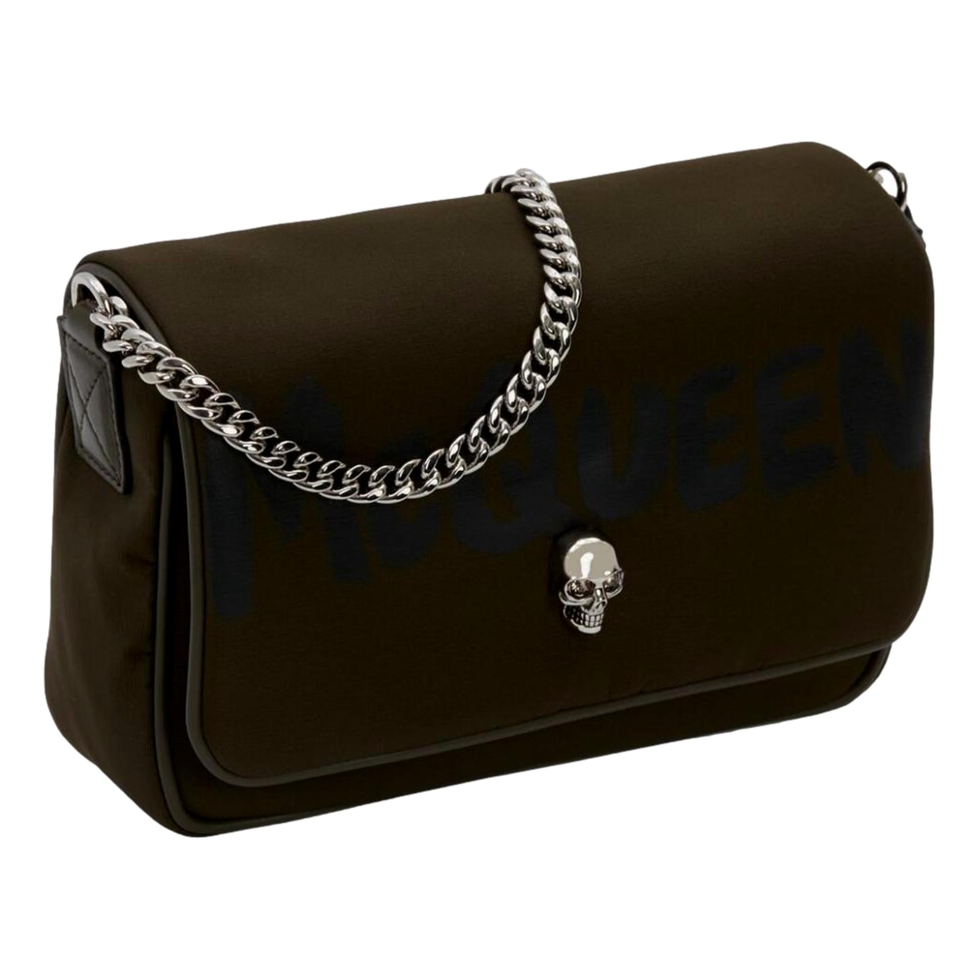 Edgy Alexander McQueen Shoulder Bag - Army Green Graffiti Skull Design -  