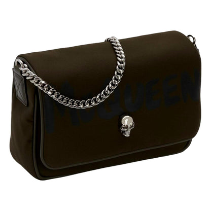Edgy Alexander McQueen Shoulder Bag - Army Green Graffiti Skull Design -  