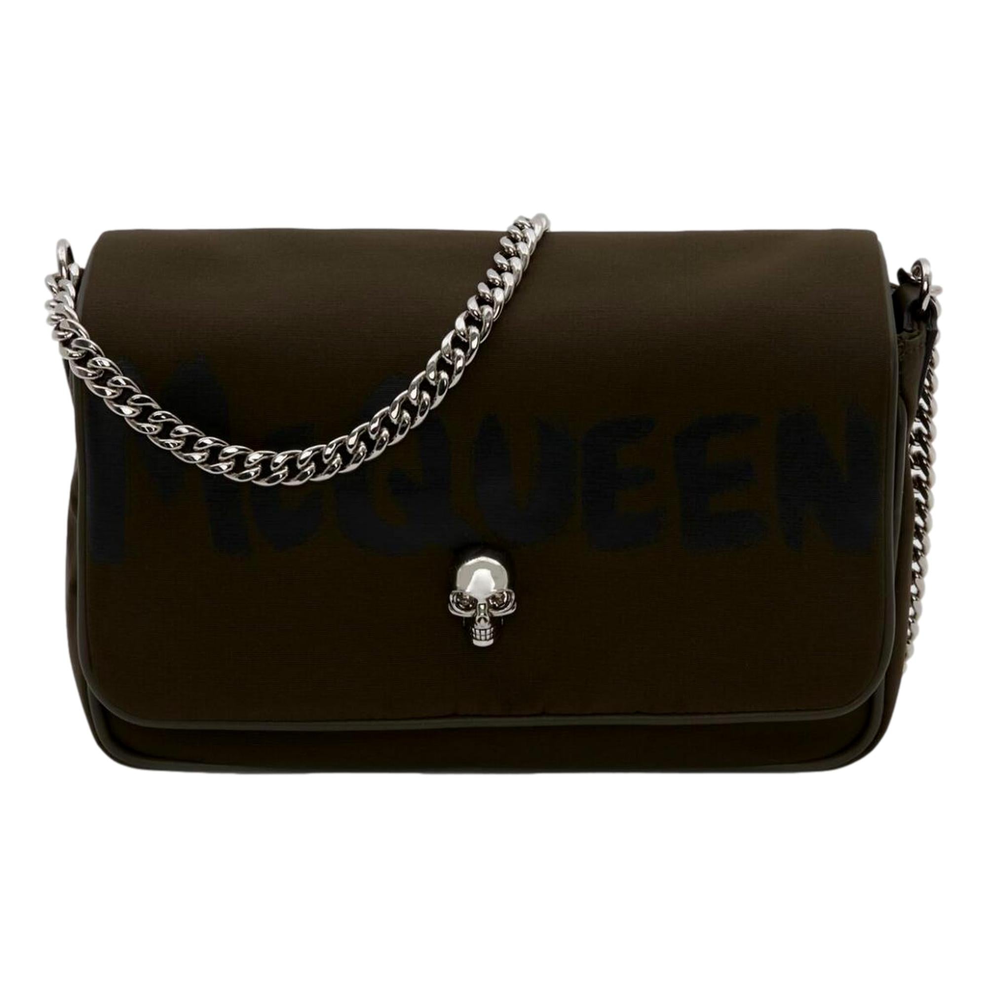 Edgy Alexander McQueen Shoulder Bag - Army Green Graffiti Skull Design -  