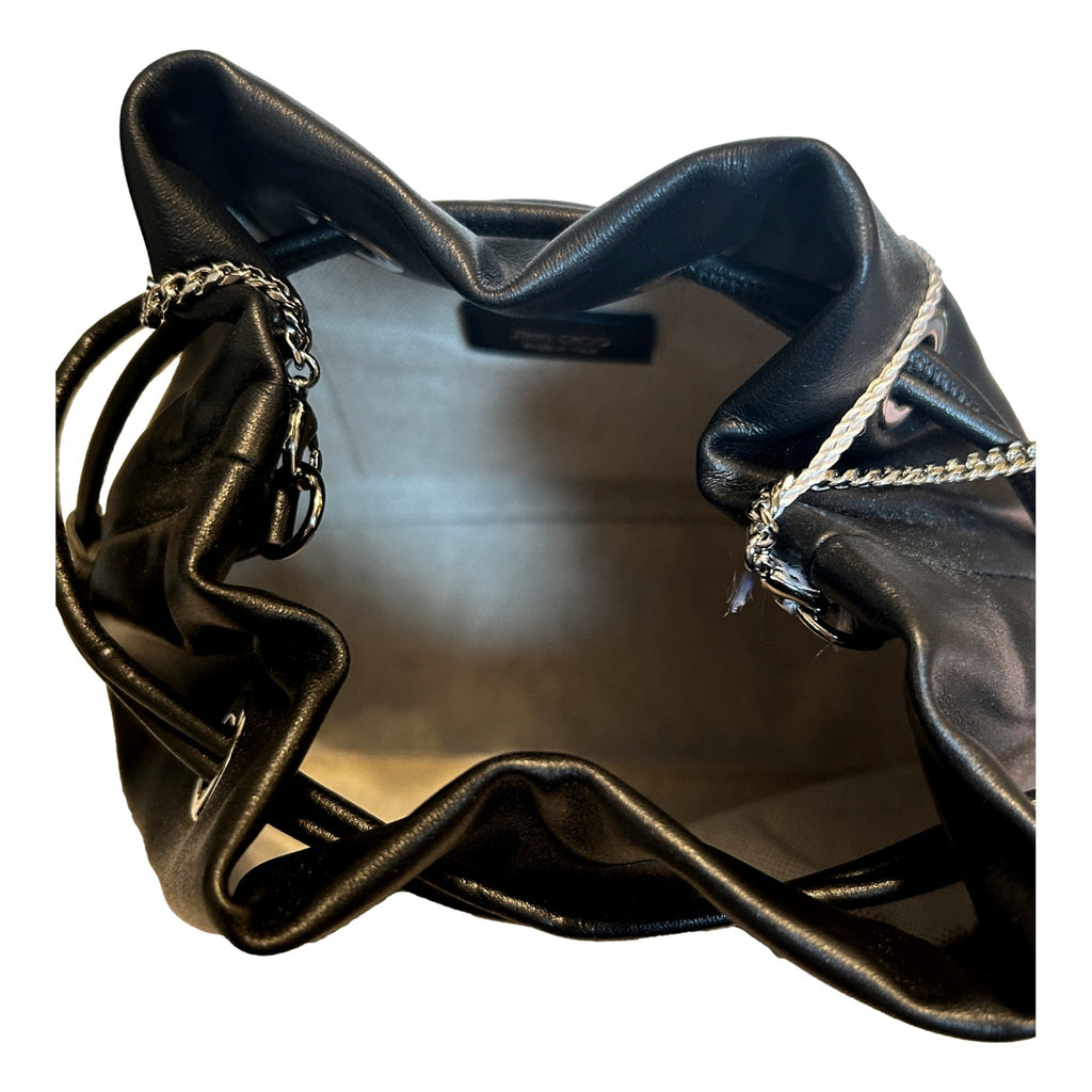 Elegant Black Bucket Bag: Jimmy Choo Crossbody with Pearl Details -   Shop Bags LLC 