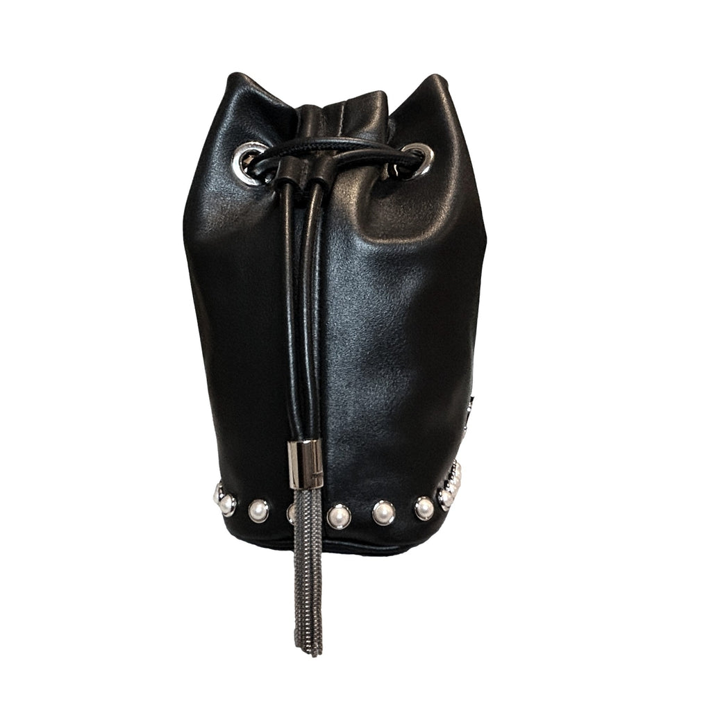 Elegant Black Bucket Bag: Jimmy Choo Crossbody with Pearl Details -   Shop Bags LLC 