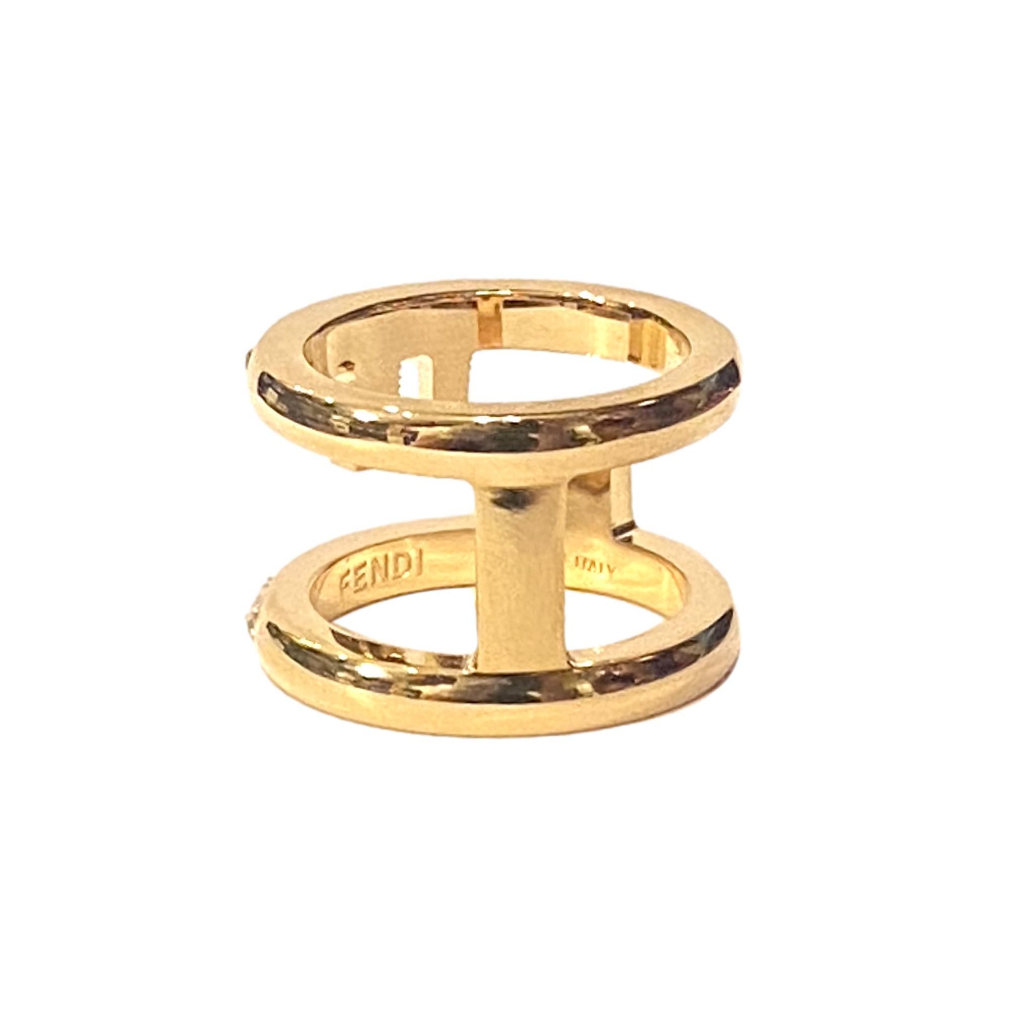 Elegant Small Fashion Ring - Fendi Gold Finish & White Crystal -   Shop Bags 