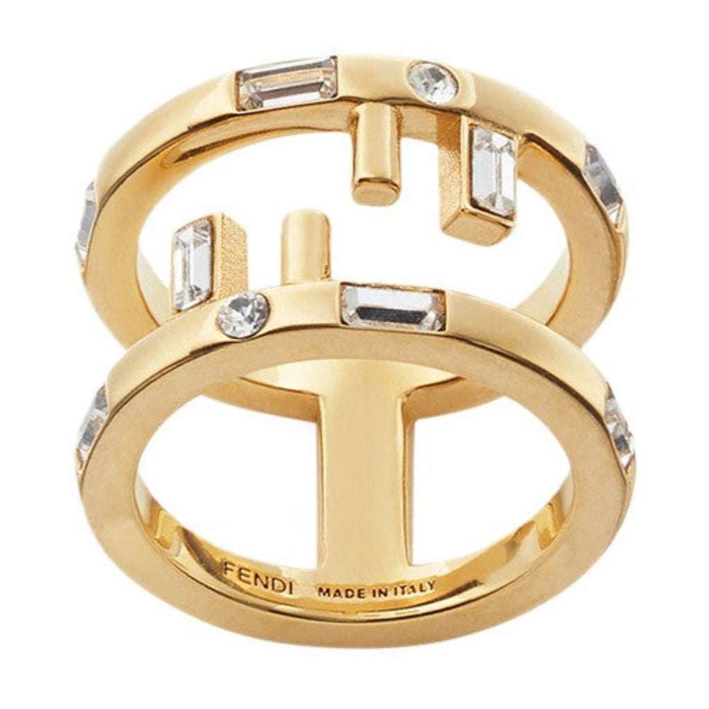 Elegant Small Fashion Ring - Fendi Gold Finish & White Crystal -   Shop Bags 