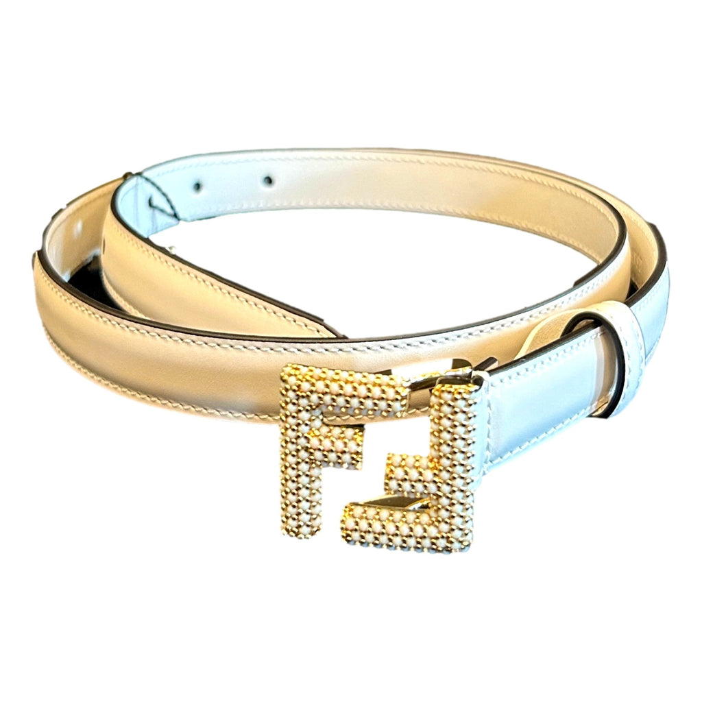 Elevate Style with Fendi FF Studded Skinny Ivory Belt - Fendi Belt -   Shop Bags LLC 