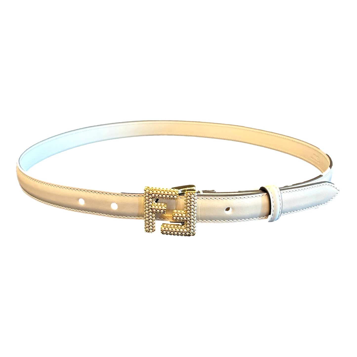 Elevate Style with Fendi FF Studded Skinny Ivory Belt - Fendi Belt -   Shop Bags LLC 