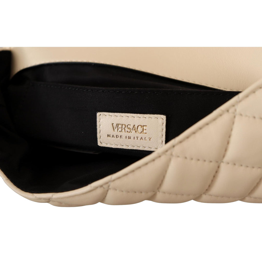 Large Shoulder Bag - Versace Beige Quilted Lamb Leather Elegance