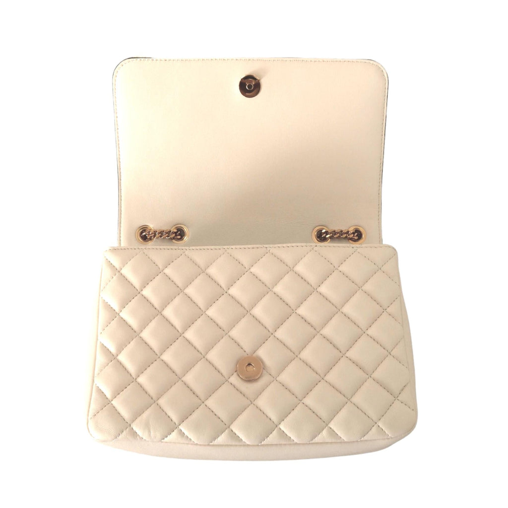 Large Shoulder Bag - Versace Beige Quilted Lamb Leather Elegance