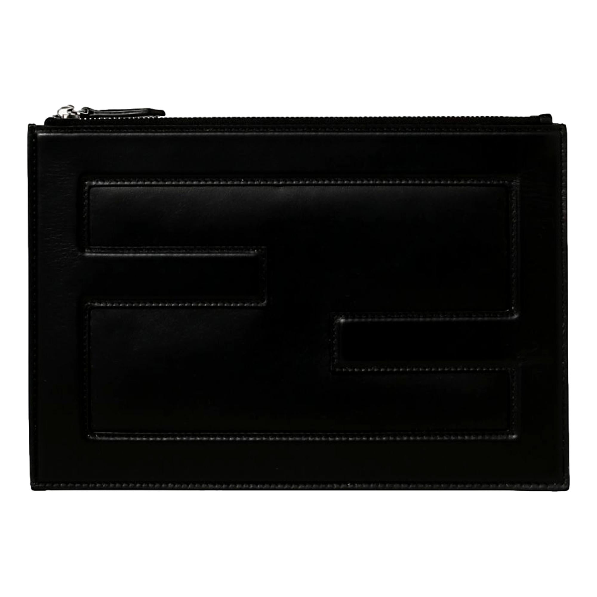 Fendi Baguette Black Calf Leather Embossed Clutch -   Shop Bags LLC 