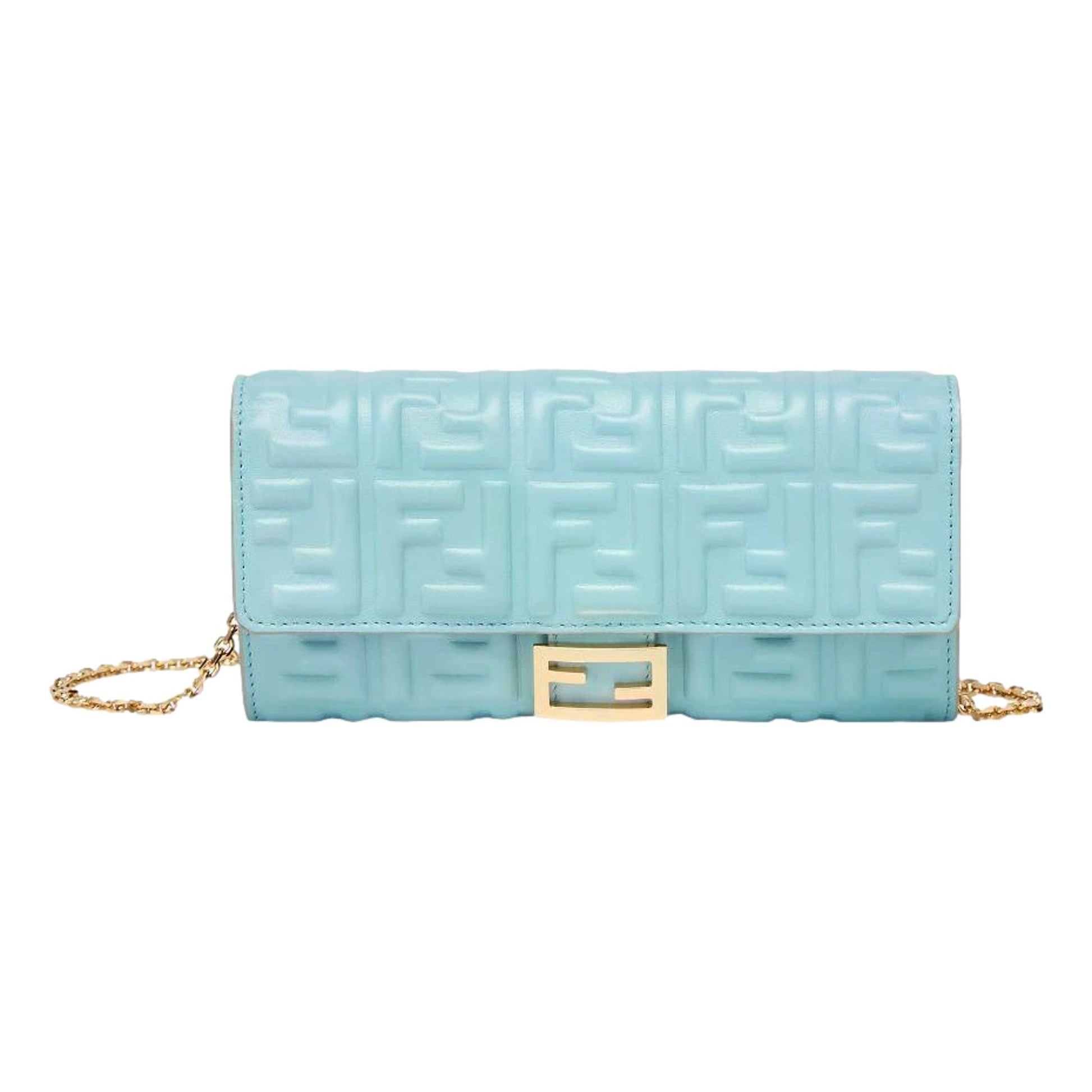 Fendi Baguette FF Lambskin Wallet - Luxurious Light Blue Crossbody -   Shop Bags LLC 