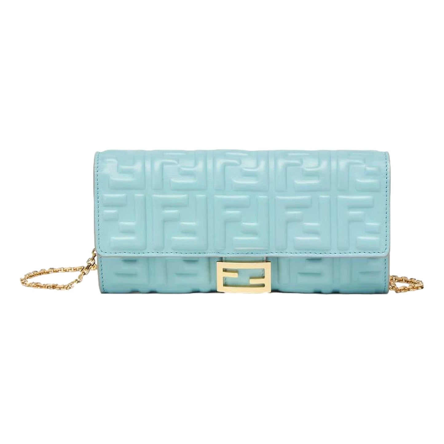 Fendi Baguette FF Lambskin Wallet - Luxurious Light Blue Crossbody -   Shop Bags LLC 