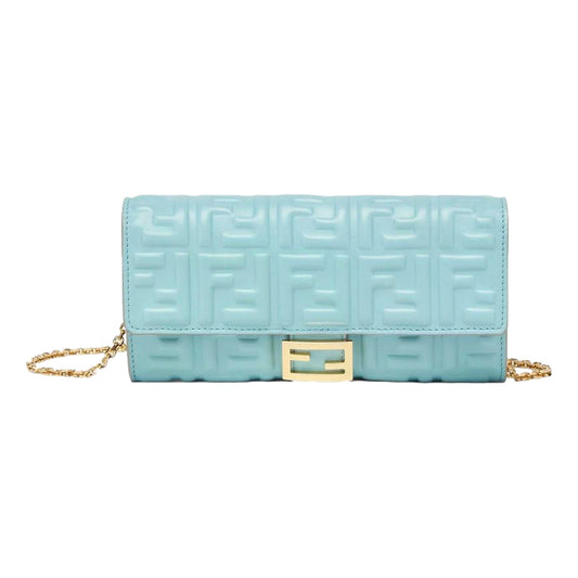 Fendi Baguette FF Lambskin Wallet - Luxurious Light Blue Crossbody -   Shop Bags LLC 