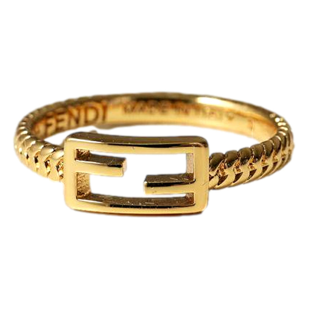 Fendi Baguette FF Logo Ring Gold Tone Twist Metal Band Large Jewelry -   Shop Bags LLC