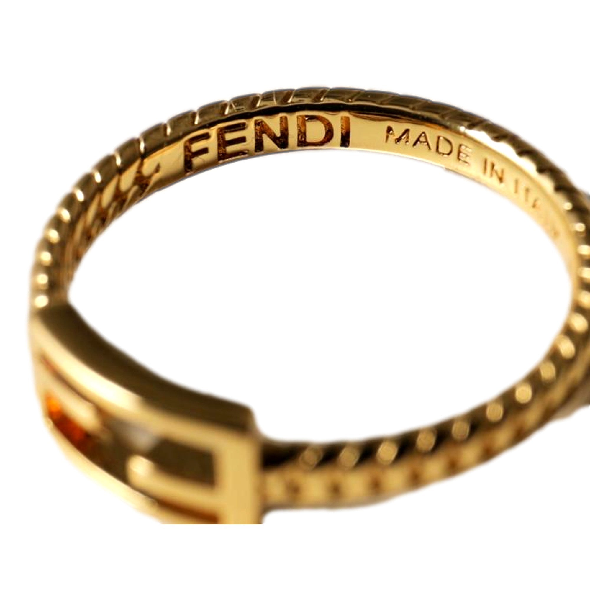 Fendi Baguette FF Logo Ring Gold Tone Twist Metal Band Small -   Shop Bags LLC