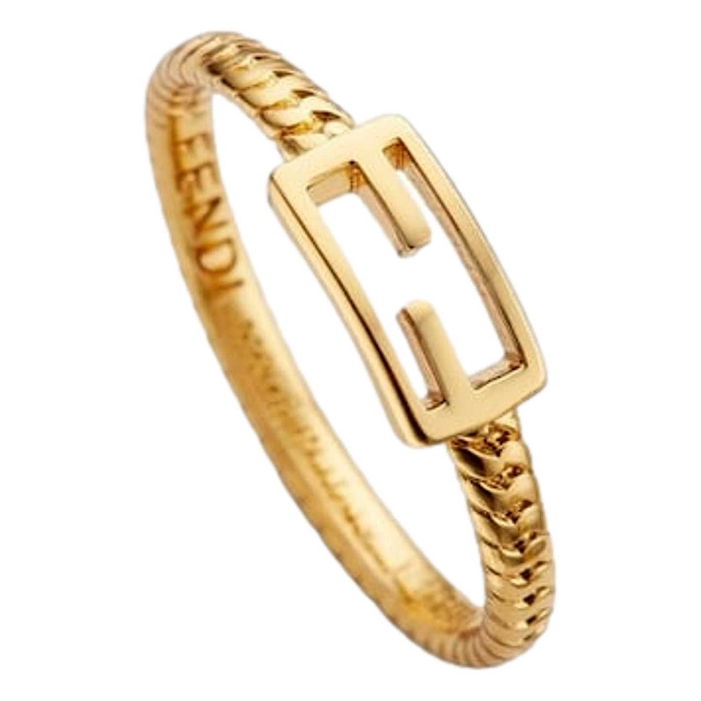Fendi Baguette FF Logo Ring Gold Tone Twist Metal Band Small -   Shop Bags LLC