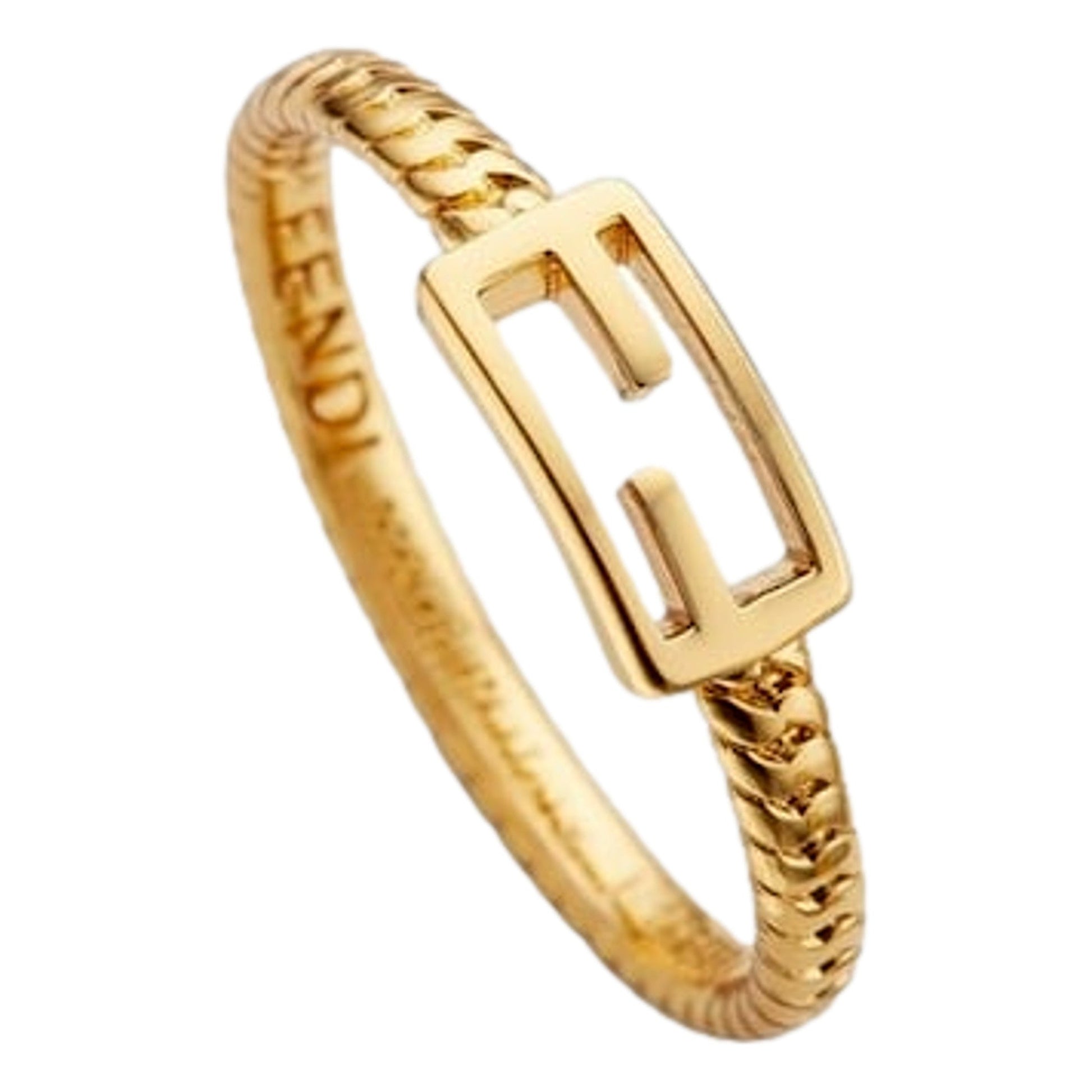 Fendi Baguette FF Logo Ring Gold Tone Twist Metal Band Small -   Shop Bags LLC