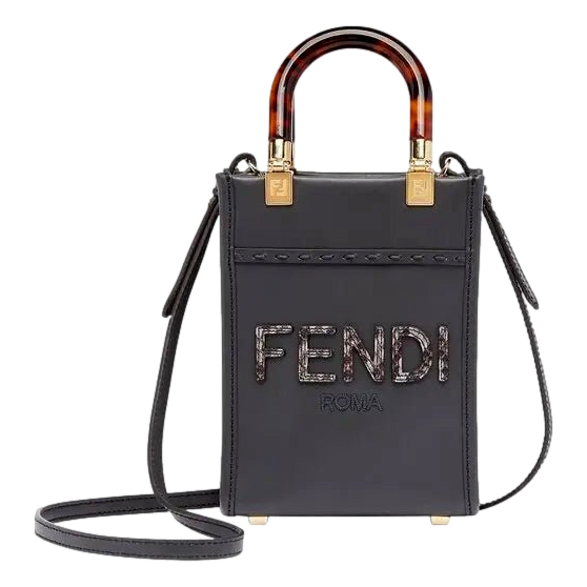 Fendi Black Calfskin Snake Print Mini Sunshine Shopper Tote Crossbody Bag -   Shop Bags LLC