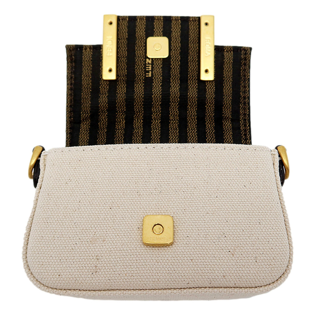 Fendi Canvas FF Embroidery Nano Baguette Charm - Beige Multicolor -   Shop Bags LLC