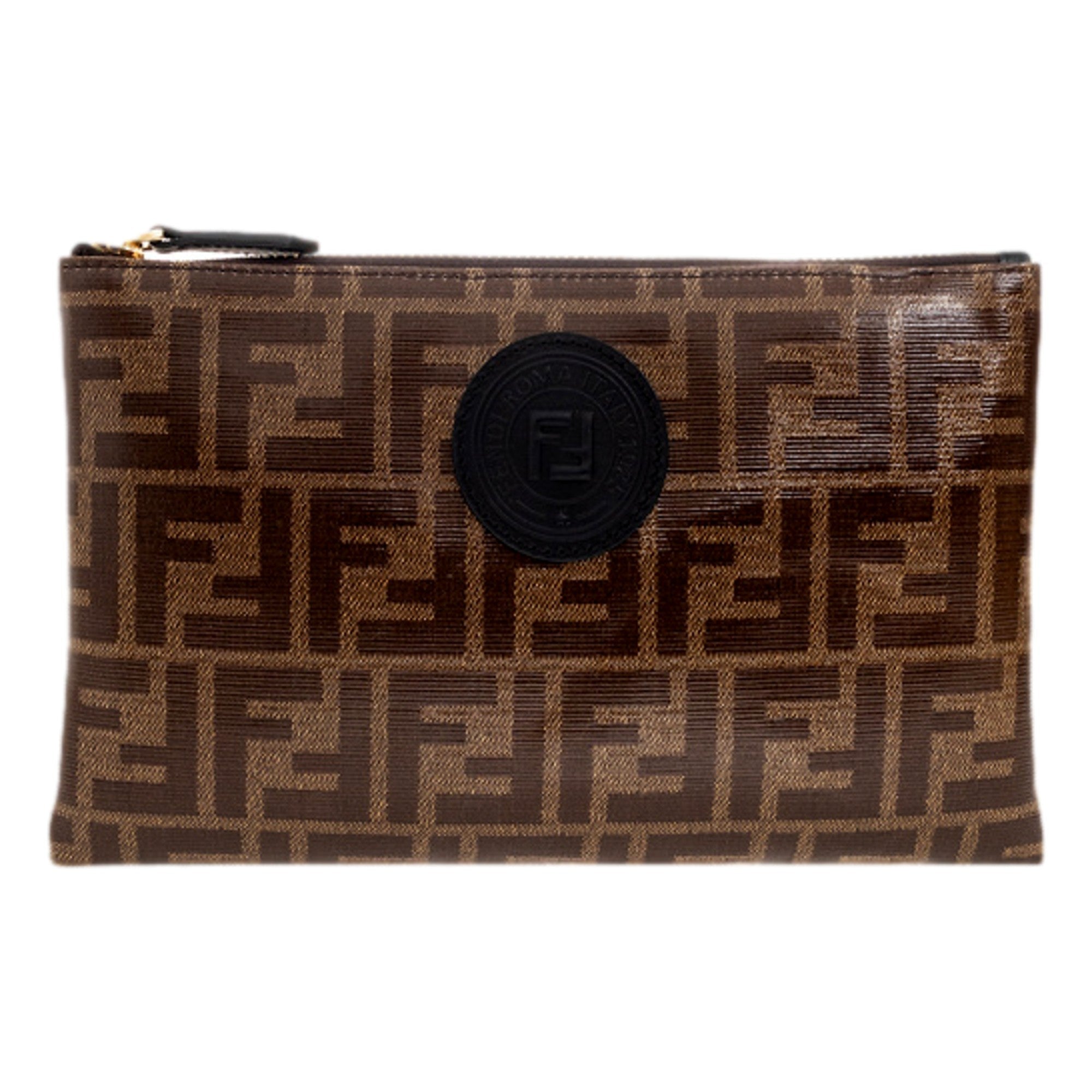 Fendi Canvas Flat Zipper Pouch Clutch - Timeless Zucca Design -   Shop Bags LLC