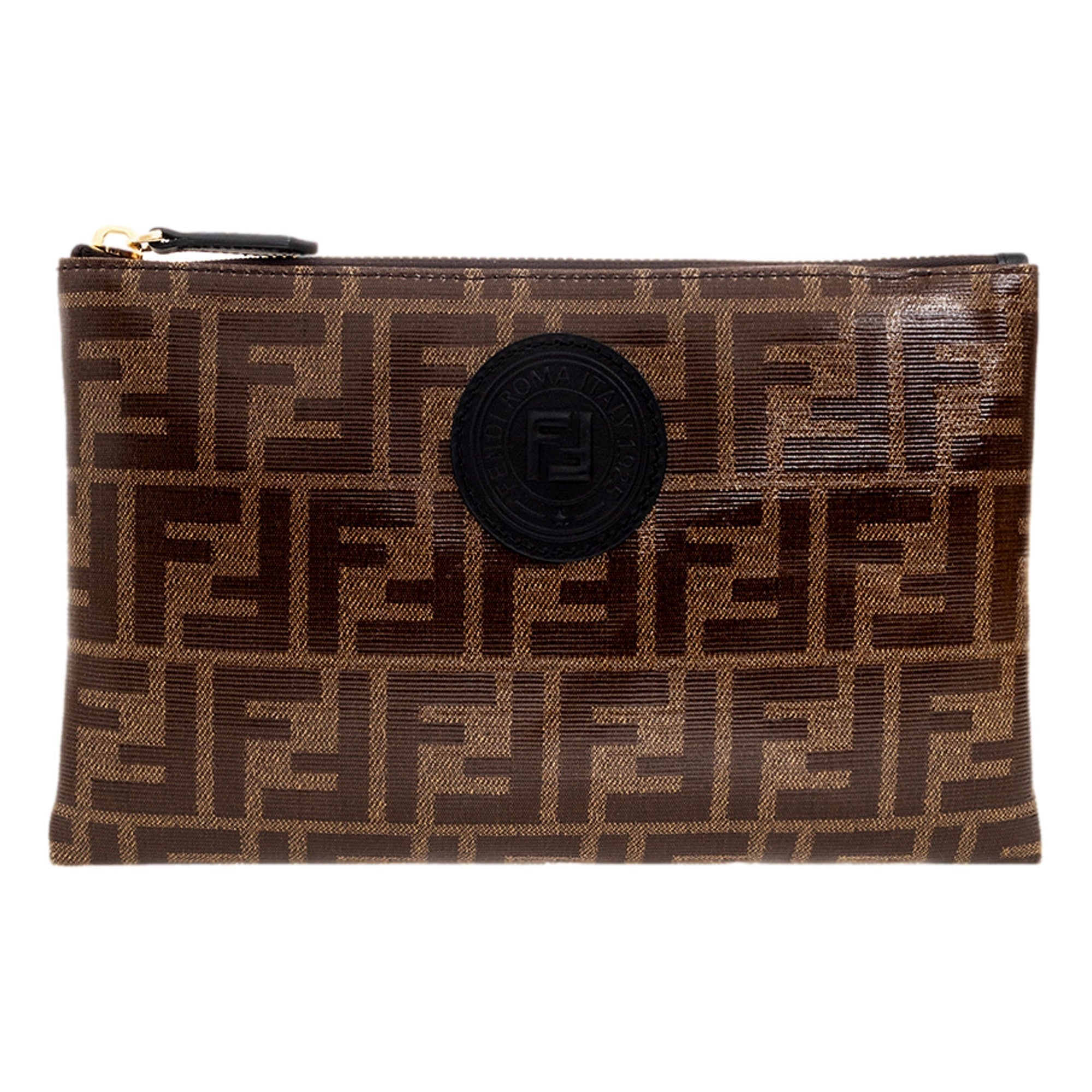 Fendi Canvas Flat Zipper Pouch Clutch - Timeless Zucca Design -   Shop Bags LLC