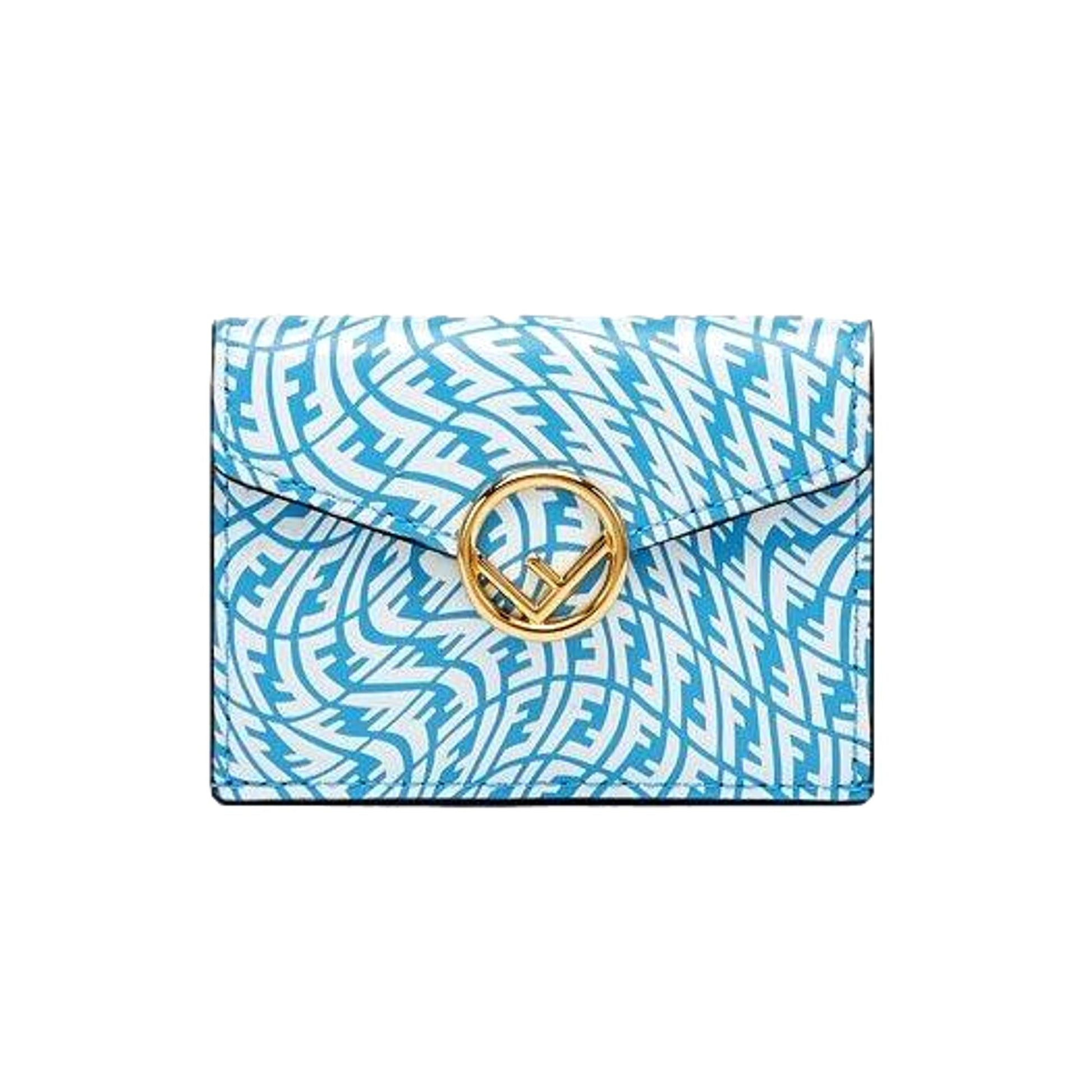 Fendi Cyber Blue Trifold Wallet - Stylish & Compact Leather Accessory -  