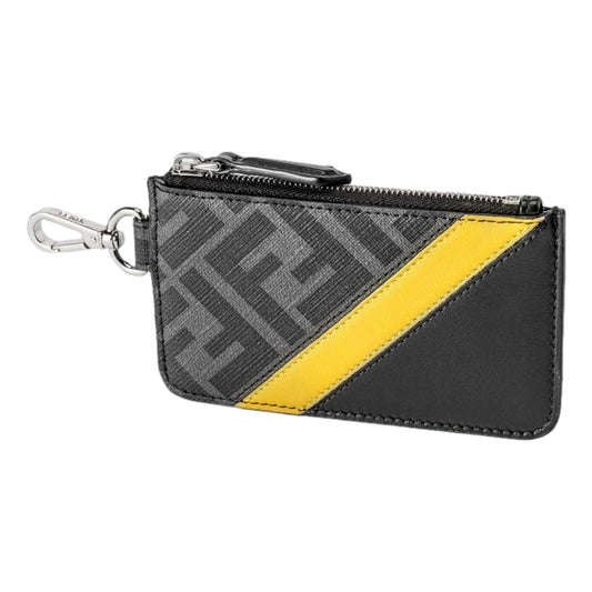 Fendi Diagonal Black Sunflower Yellow Calf Leather Coincase Keychain Wallet -   Shop Bags LLC
