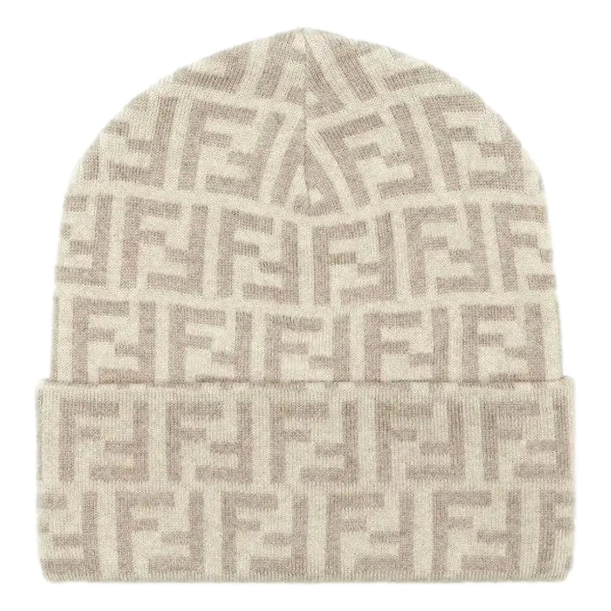 Fendi FF Logo Knit Beanie Hat Beige – Elevate Your Winter