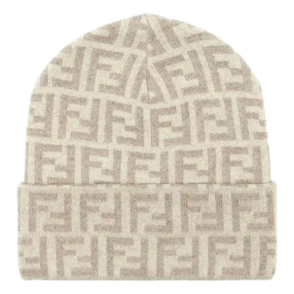Fendi FF Logo Knit Beanie Hat Beige – Elevate Your Winter