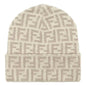 Fendi FF Logo Knit Beanie Hat Beige – Elevate Your Winter