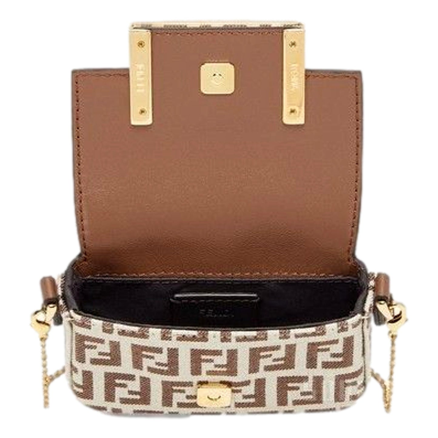 Fendi FF Canvas Nano Baguette Charm Crossbody Bag Brown White Gold Hardware -   Shop Bags LLC 