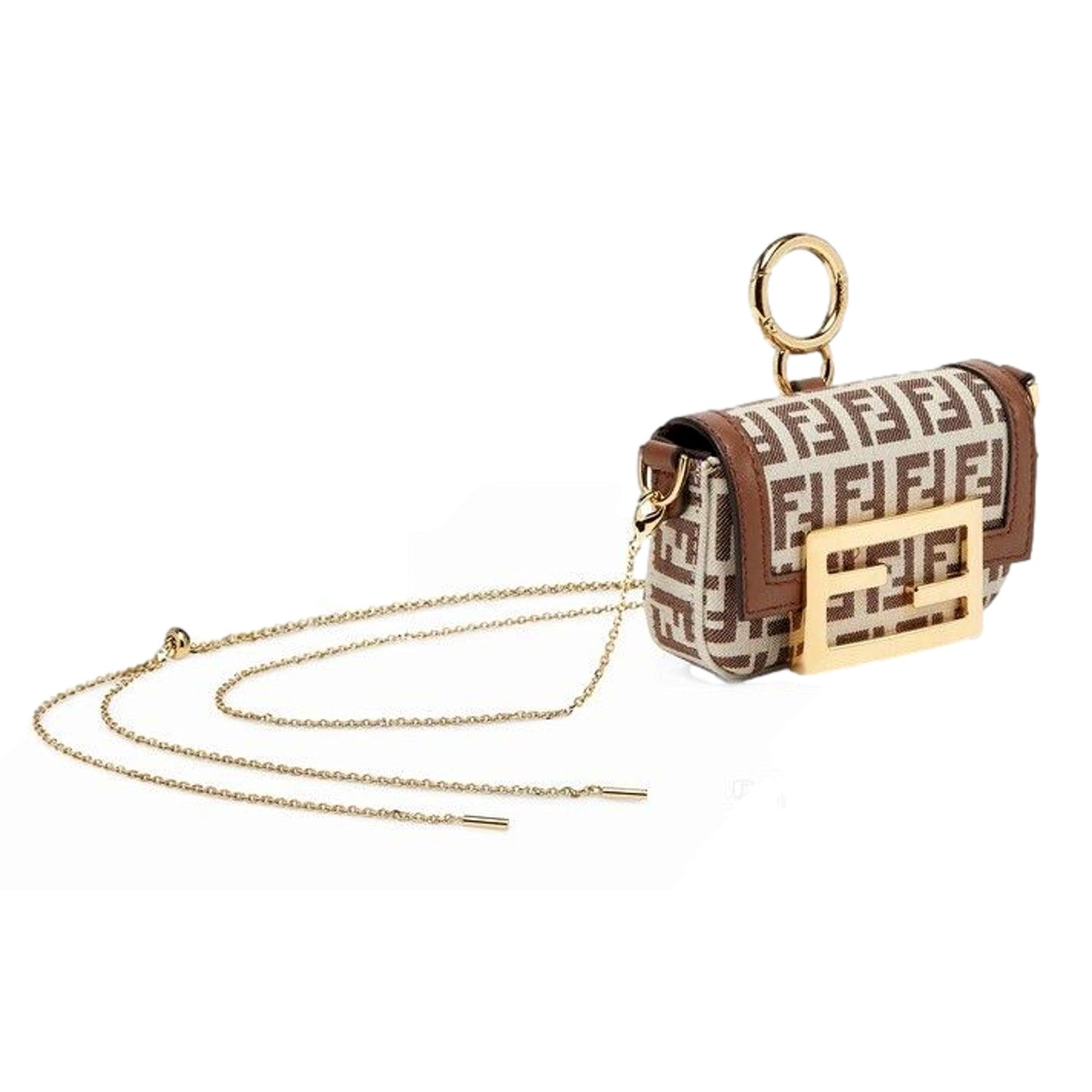 Fendi FF Canvas Nano Baguette Charm Crossbody Bag Brown White Gold Hardware -   Shop Bags LLC 
