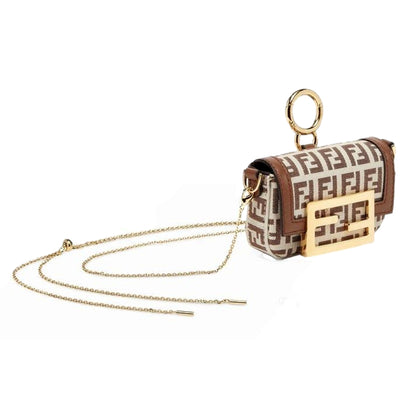 Fendi FF Canvas Nano Baguette Charm Crossbody Bag Brown White Gold Hardware -   Shop Bags LLC 