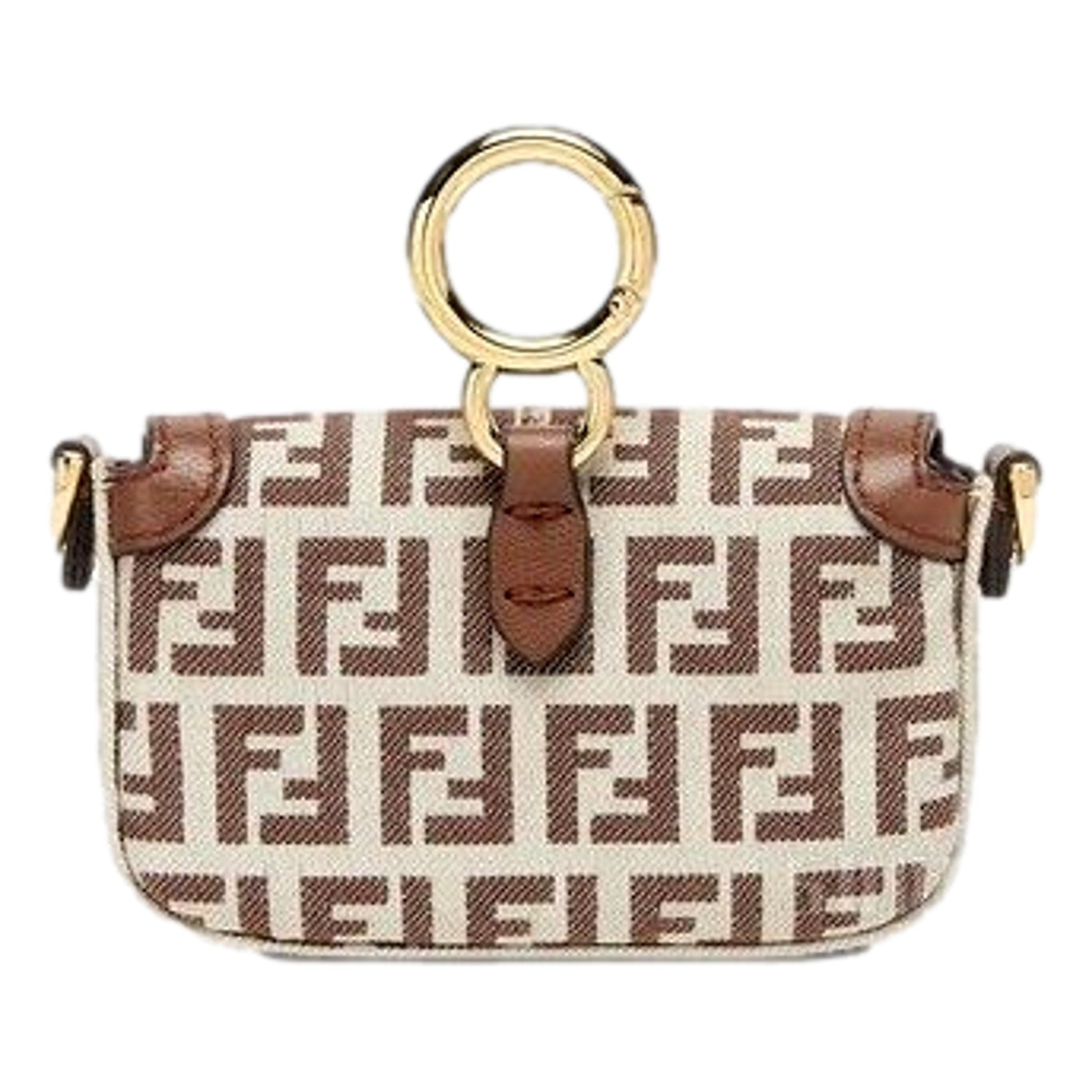 Fendi FF Canvas Nano Baguette Charm Crossbody Bag Brown White Gold Hardware -   Shop Bags LLC 
