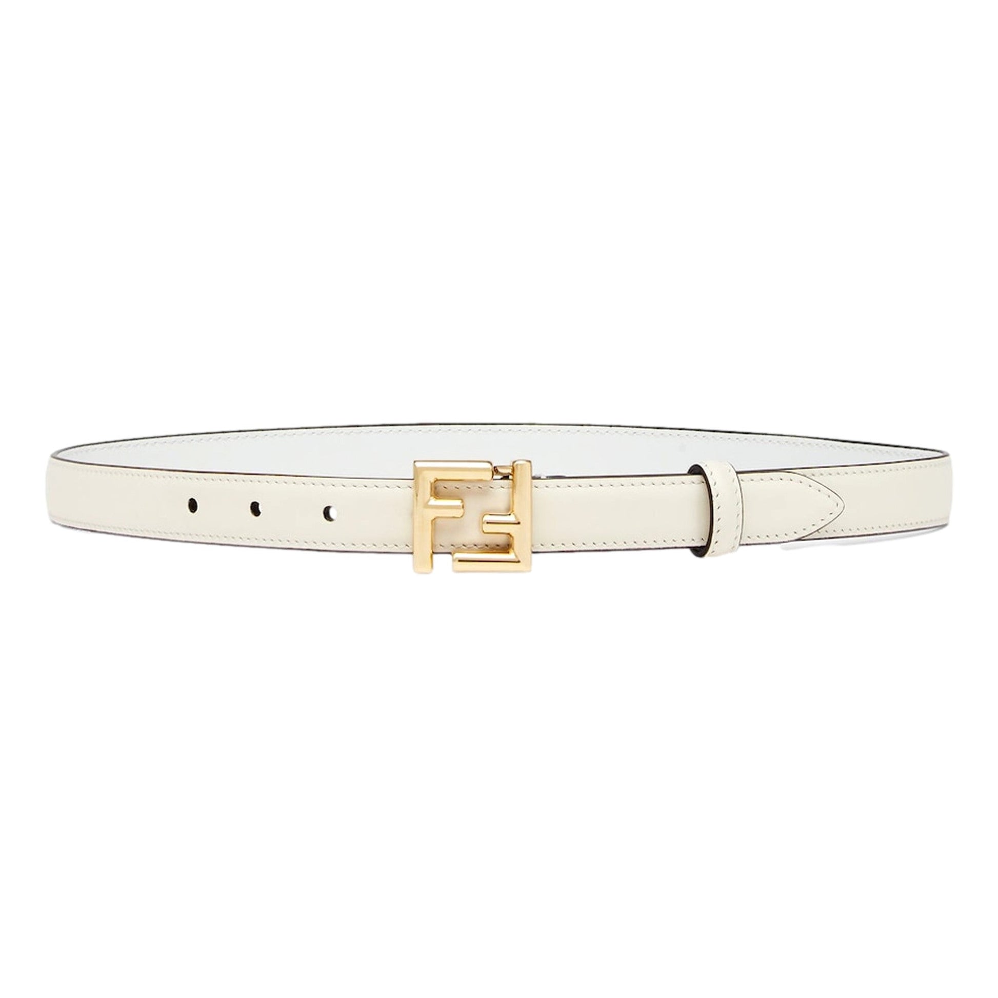 Fendi FF Logo Gold Tone Buckle White Leather Skinny Belt 80 -   Shop Bags LLC 