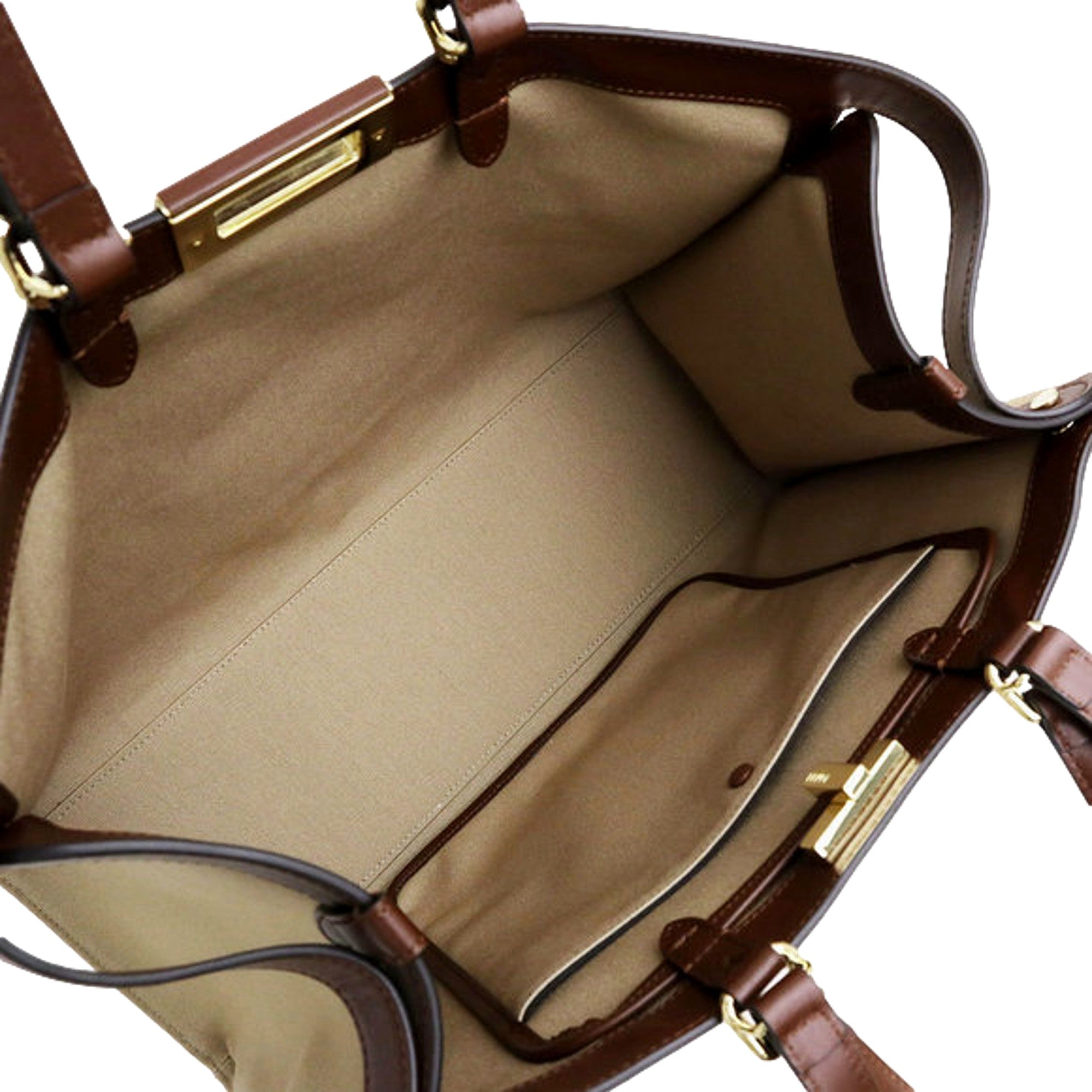 Fendi FF Peekaboo X-Lite Brown Beige Canvas and Leather Tote -   Shop Bags LLC