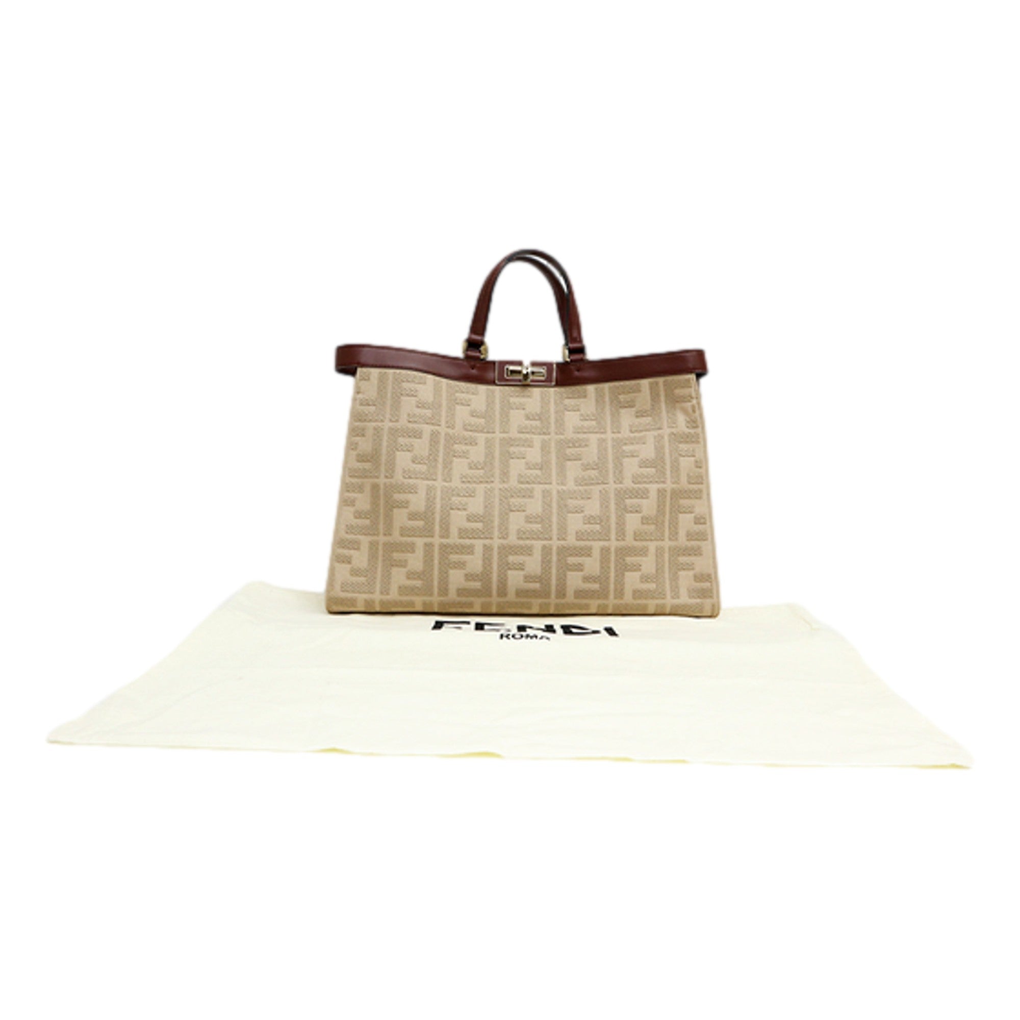 Fendi FF Peekaboo X-Lite Brown Beige Canvas and Leather Tote -   Shop Bags LLC