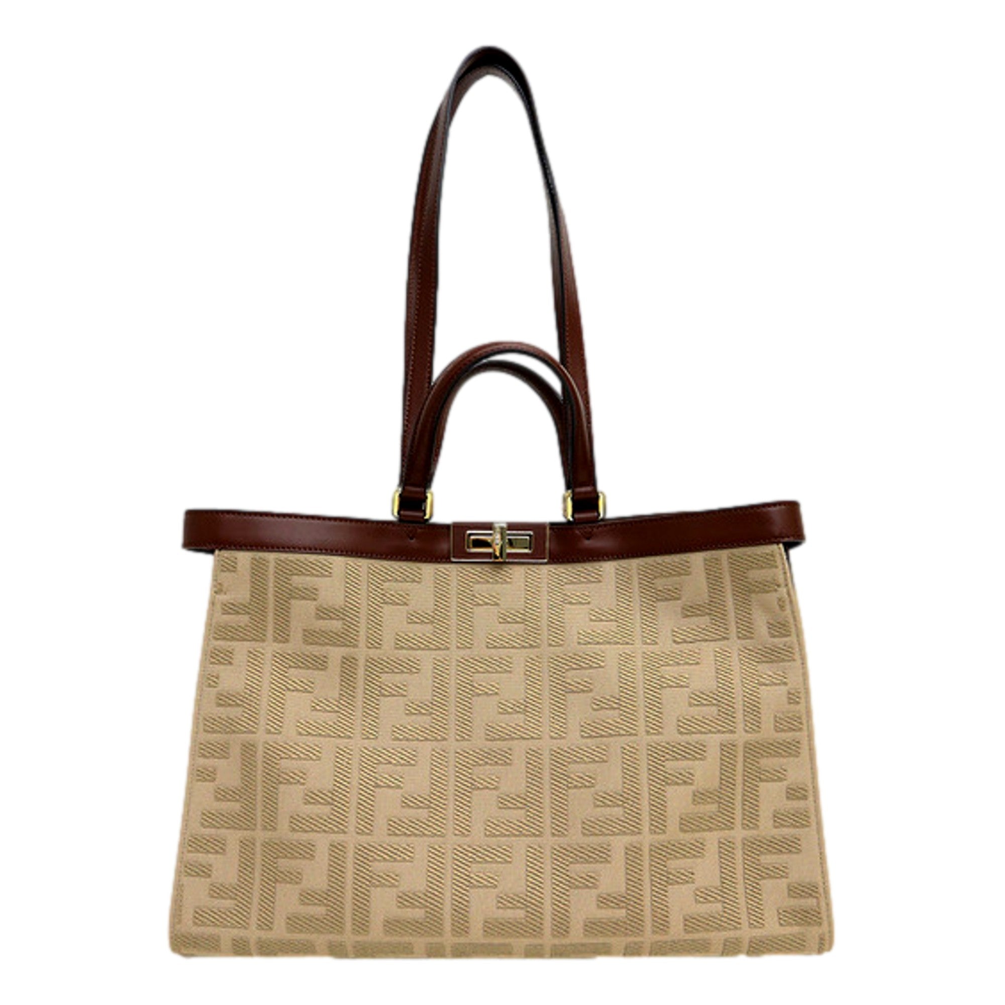 Fendi FF Peekaboo X-Lite Brown Beige Canvas and Leather Tote -   Shop Bags LLC