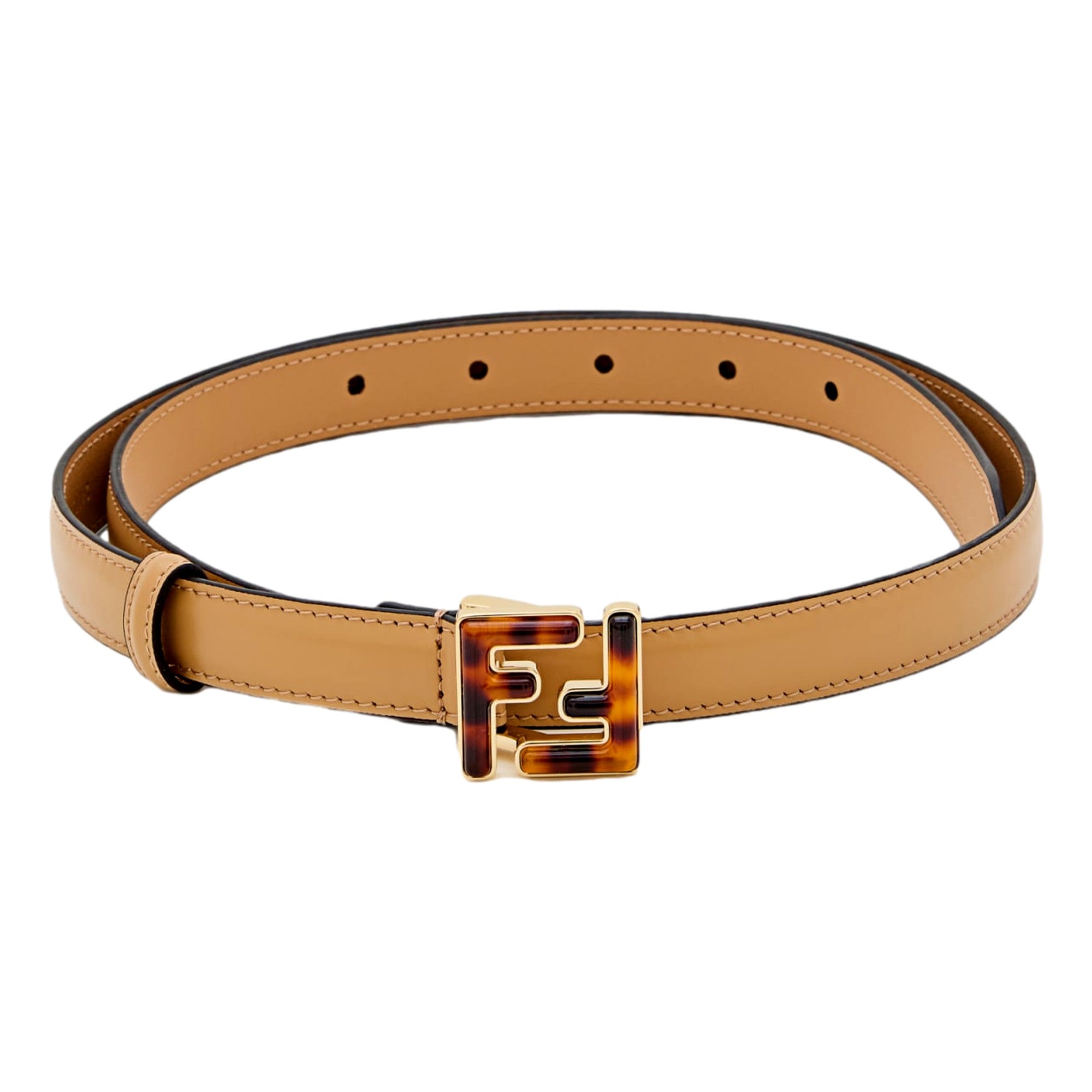 Fendi FF Skinny Tan Brown Leather Belt Tortoise Shell Buckle 95 -   Shop Bags LLC