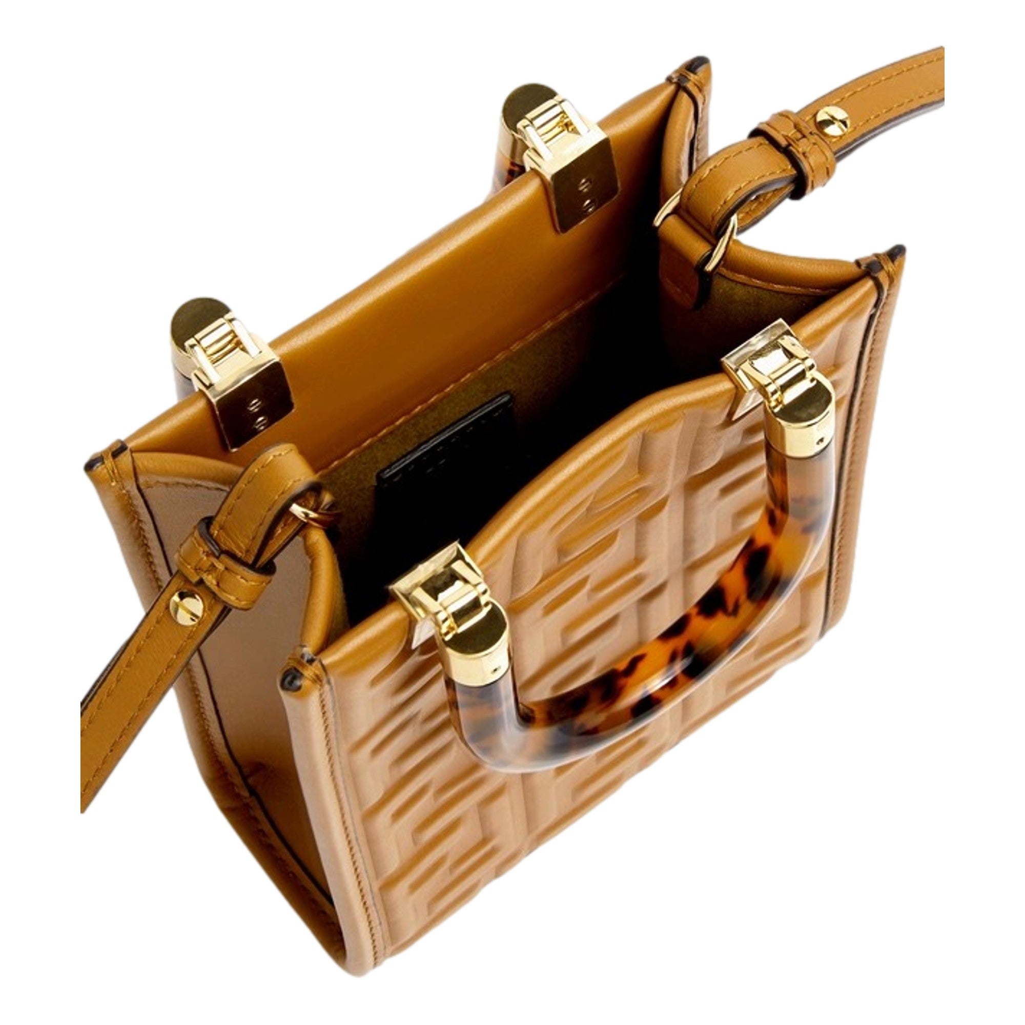 Fendi FF Zucca Leather Mini Sunshine Tote - Elegant Brown Crossbody -   Shop Bags LLC