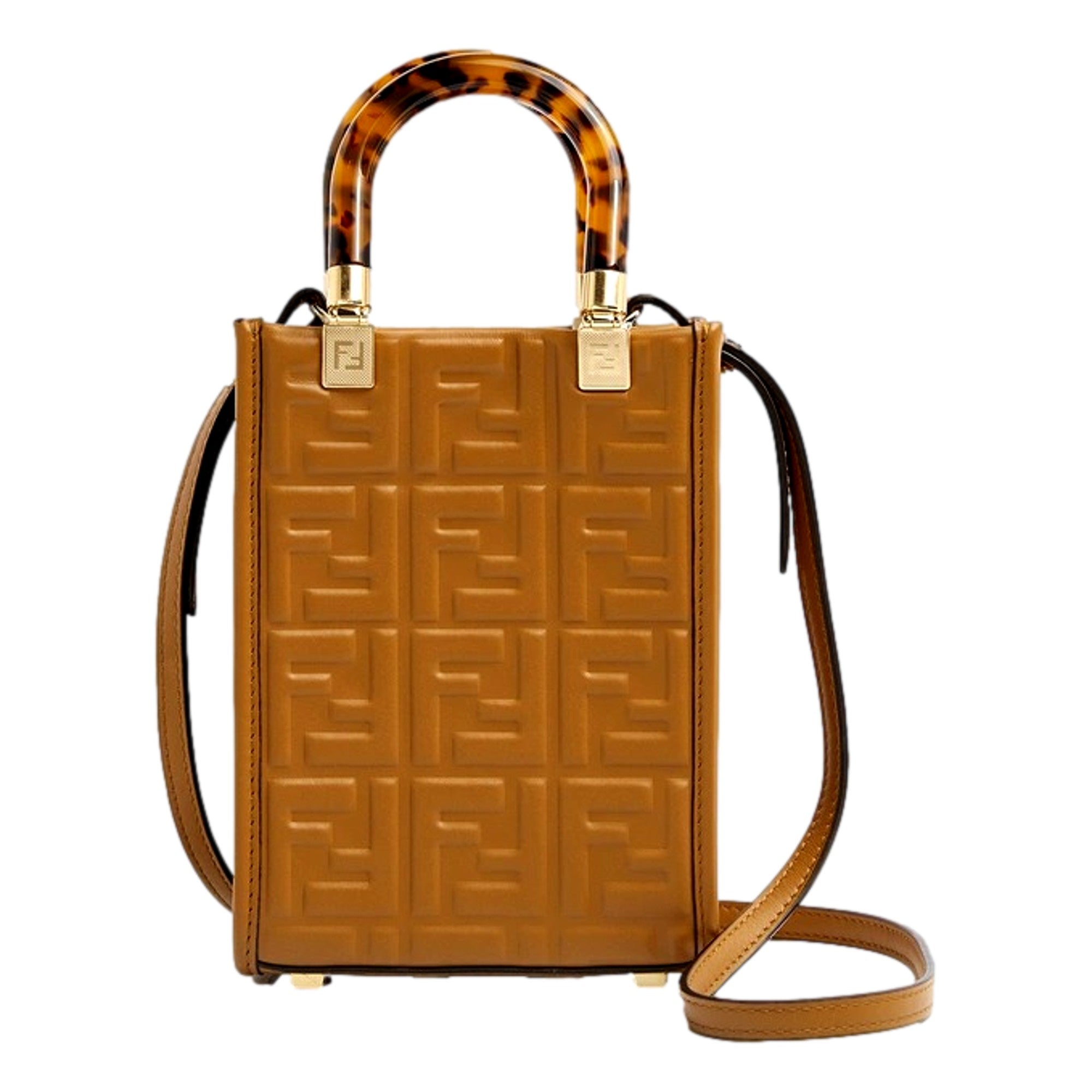 Fendi FF Zucca Leather Mini Sunshine Tote - Elegant Brown Crossbody -   Shop Bags LLC