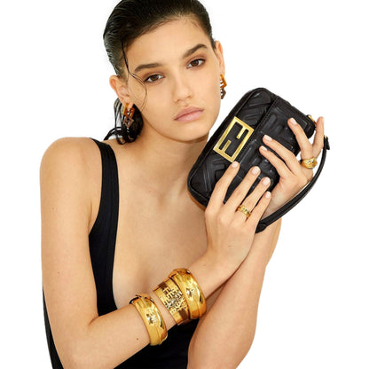 Fendi Fendigraphy Gold: Luxurious Wide Logo Bangle Bracelet -   Shop Bags LLC 