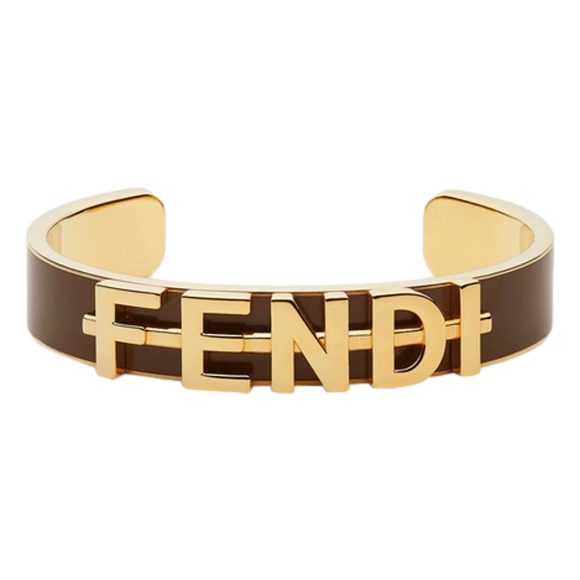 Fendi Fendigraphy Gold Tone Metal Brown Enamel Cuff Bracelet Jewelry -   Shop Bags LLC
