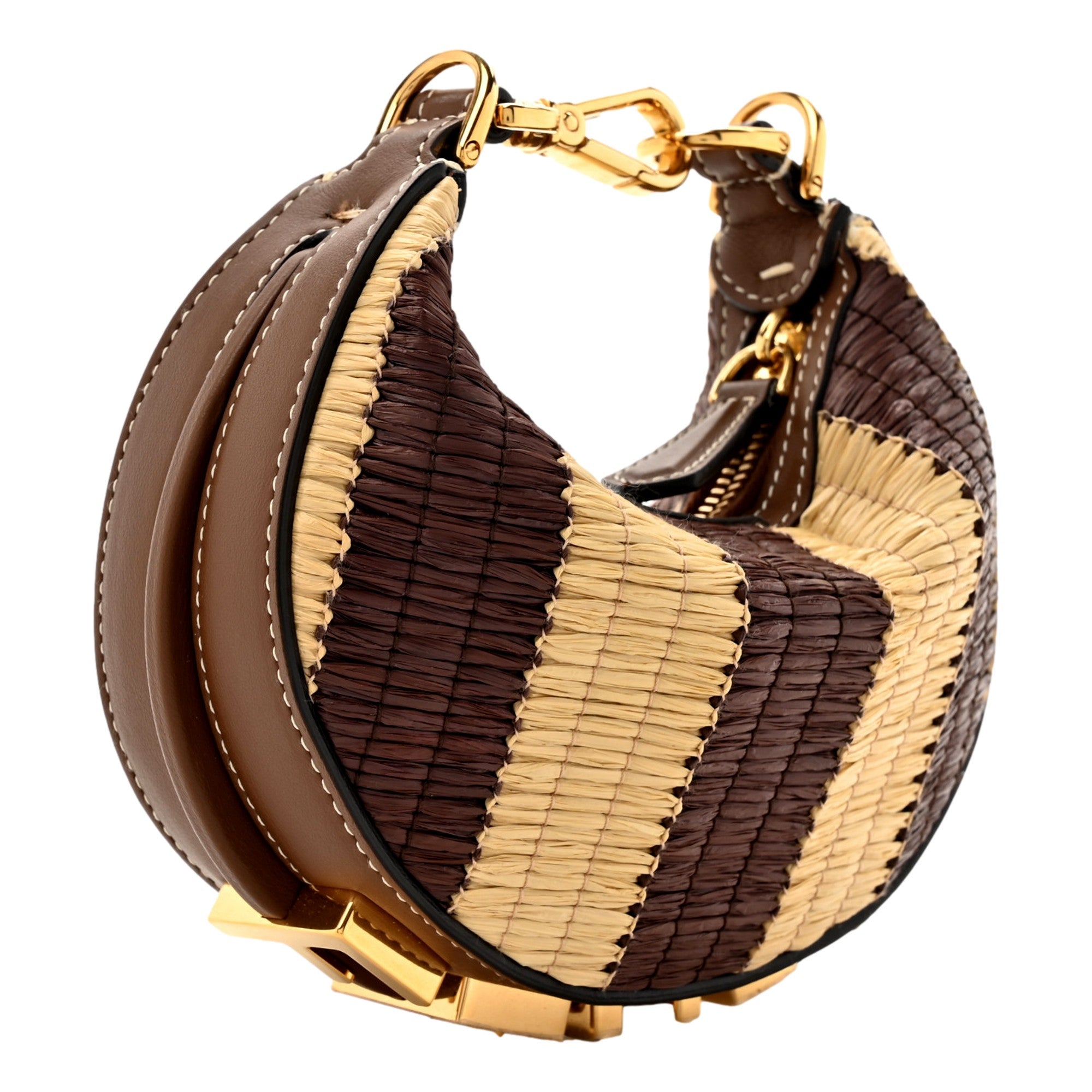 Fendi Fendigraphy Woven Raffia Leather Gianduia Vibrato Mini Hobo -   Shop Bags LLC