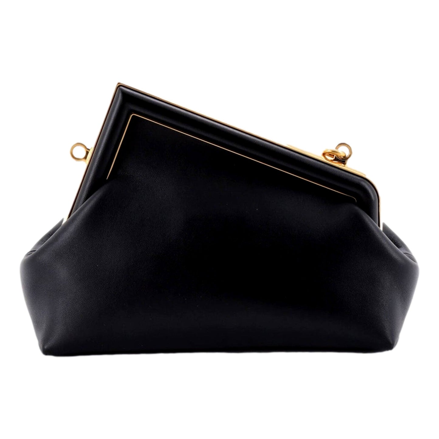 Fendi First Midi Nappa Leather Clutch Crossbody Bag Nero Black Gold FF Logo -   Shop Bags LLC 
