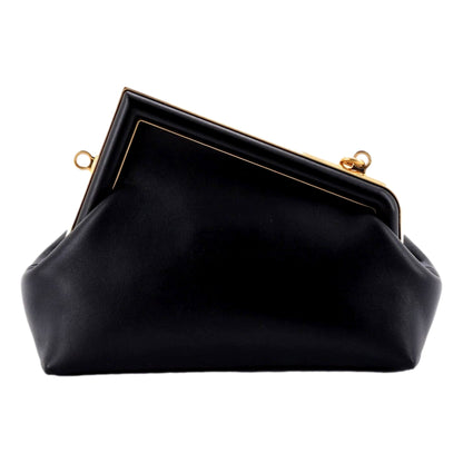 Fendi First Midi Nappa Leather Clutch Crossbody Bag Nero Black Gold FF Logo -   Shop Bags LLC 