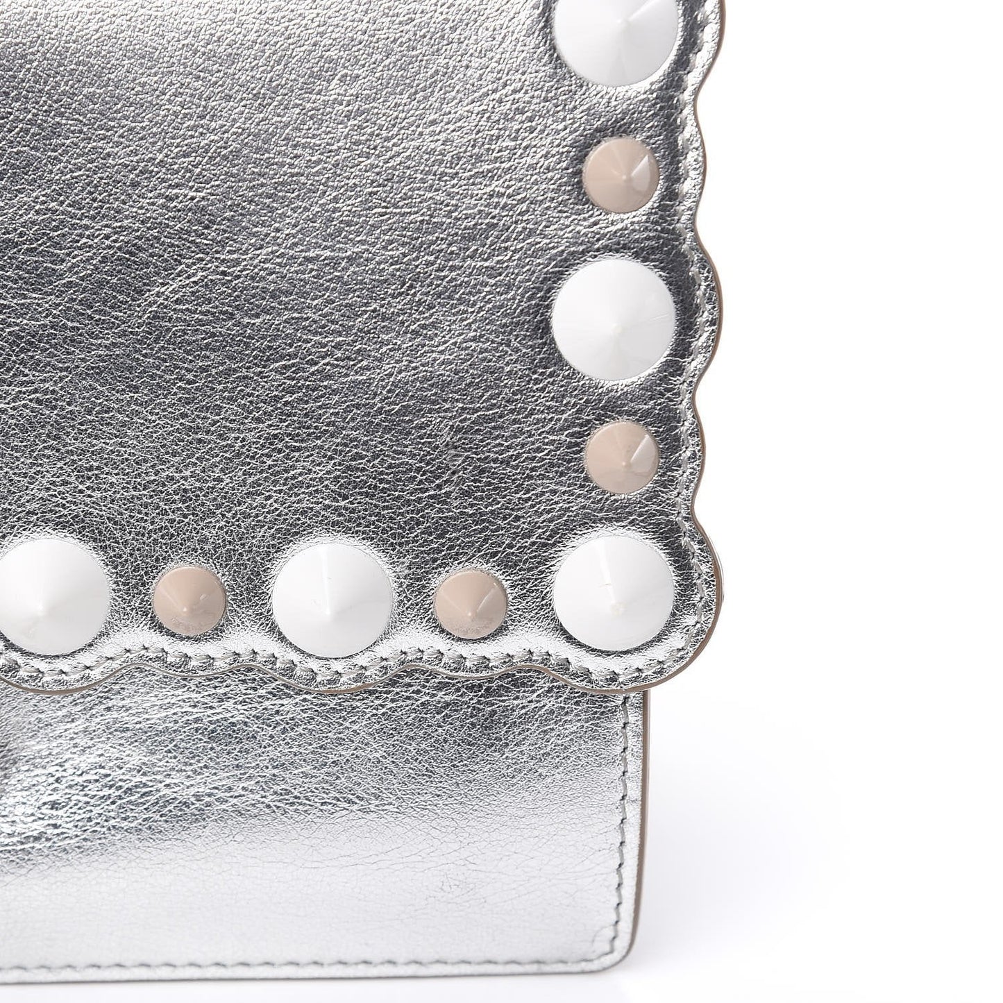 Fendi Kan I Metallic Silver Bag - Scalloped, Studded & Stylish -   Shop Bags LLC