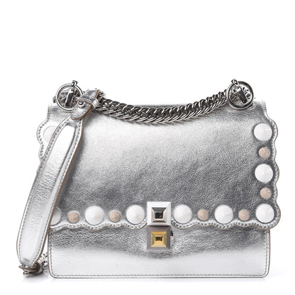 Fendi Kan I Metallic Silver Bag - Scalloped, Studded & Stylish -   Shop Bags LLC