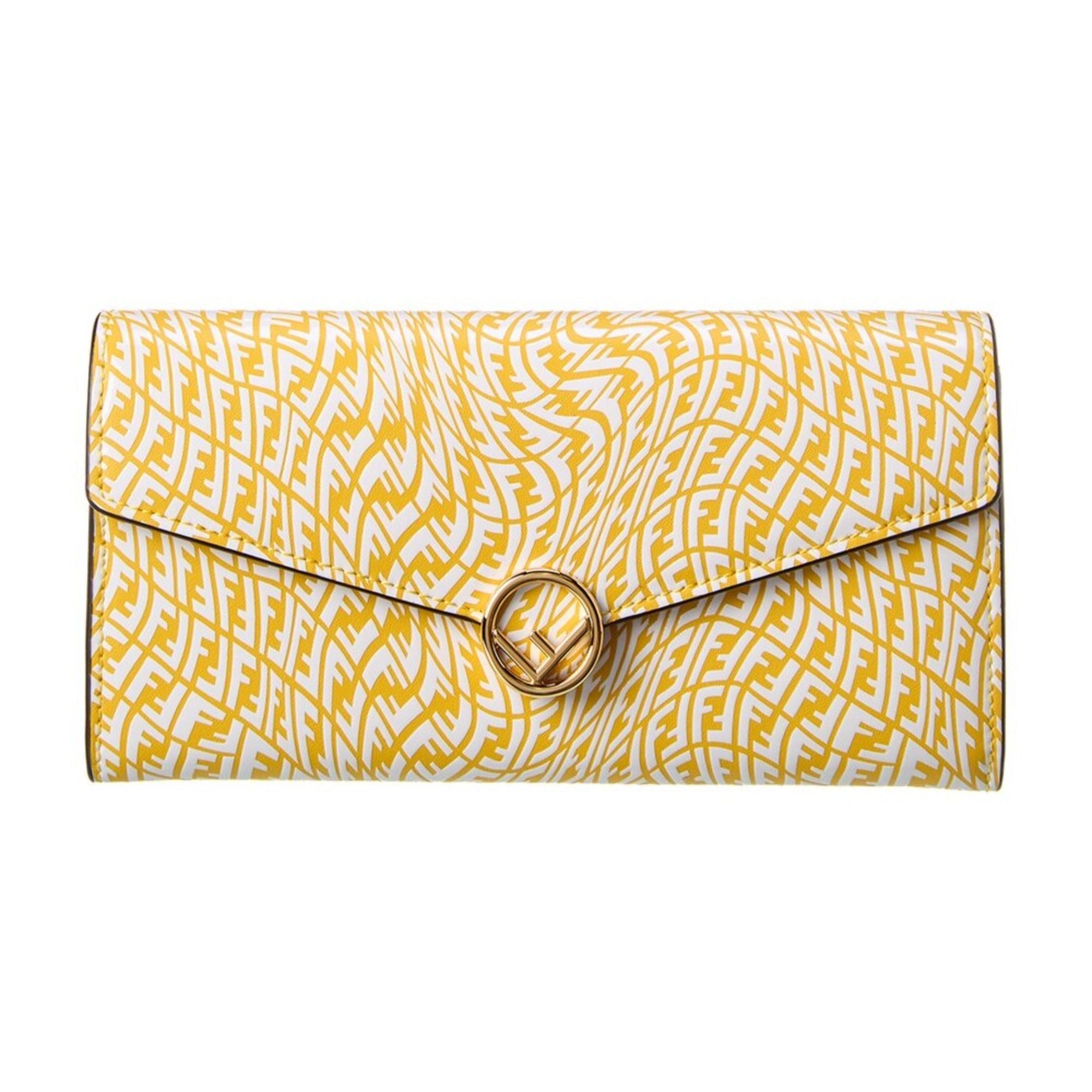 Fendi Leather Long Wallet - Elegant Yellow Vertigo Print Wallet -   Shop Bags LLC 
