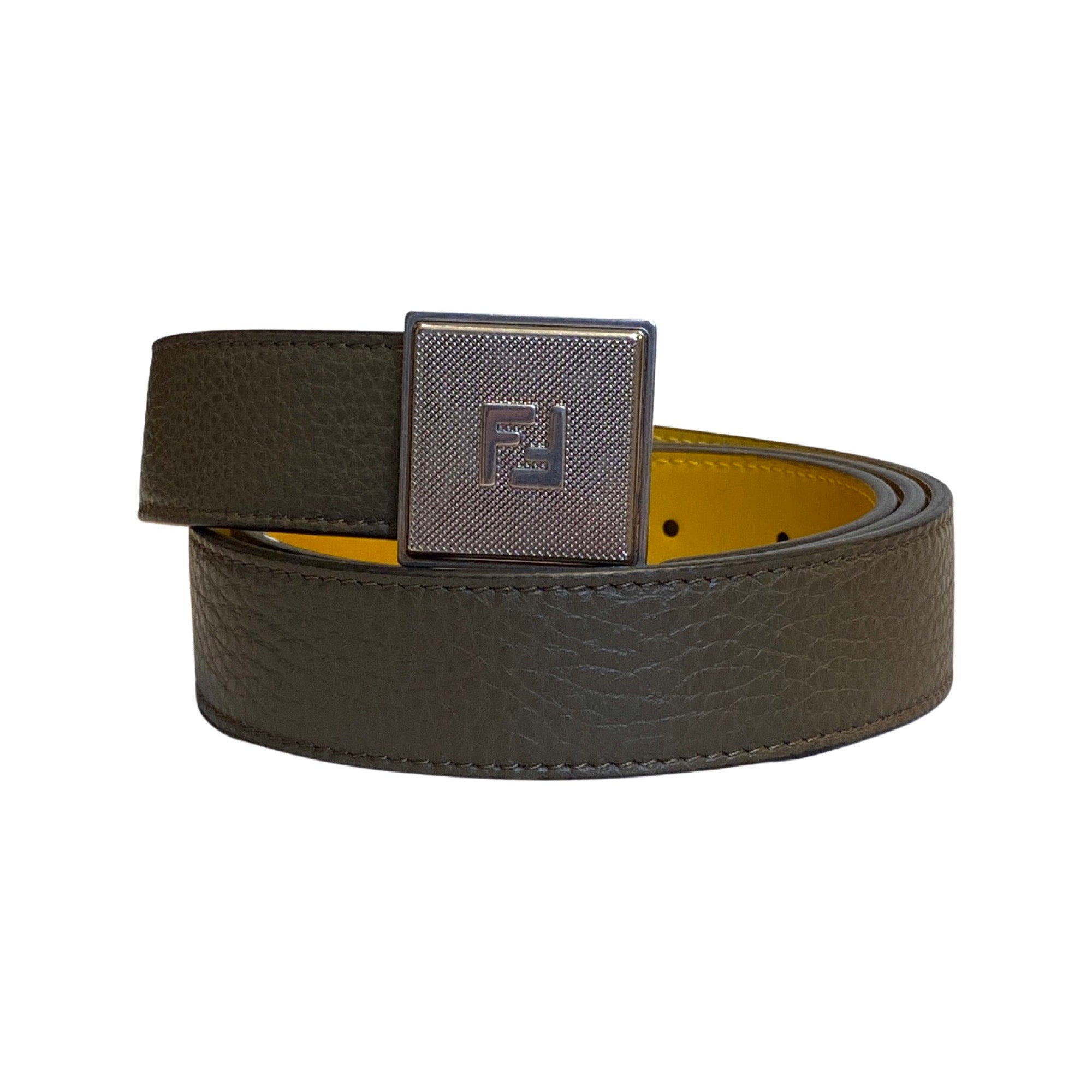 Fendi Men's Reversible Leather Belt - Yellow/Brown Belt 95 -  