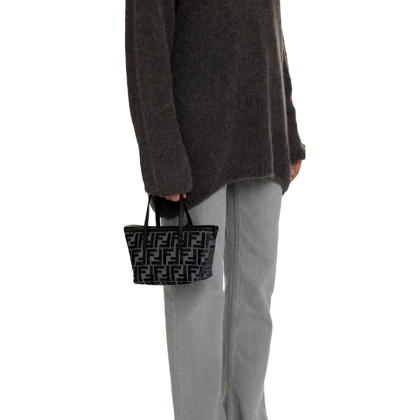 Fendi Mini Roll FF Tote: Italian Craftsmanship in Blue-Gray Chenille -   Shop Bags LLC